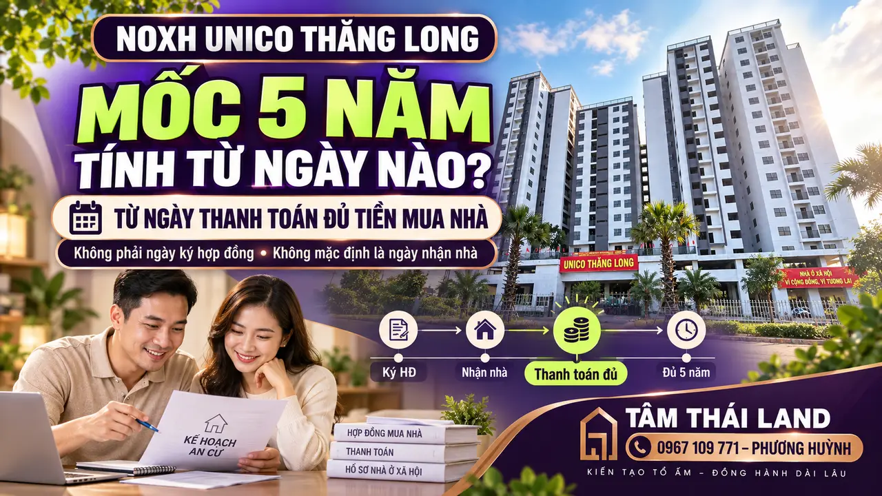 Ảnh đại diện giải thích mốc 5 năm bán lại nhà ở xã hội Unico Thăng Long được tính từ ngày thanh toán đủ tiền mua nhà.