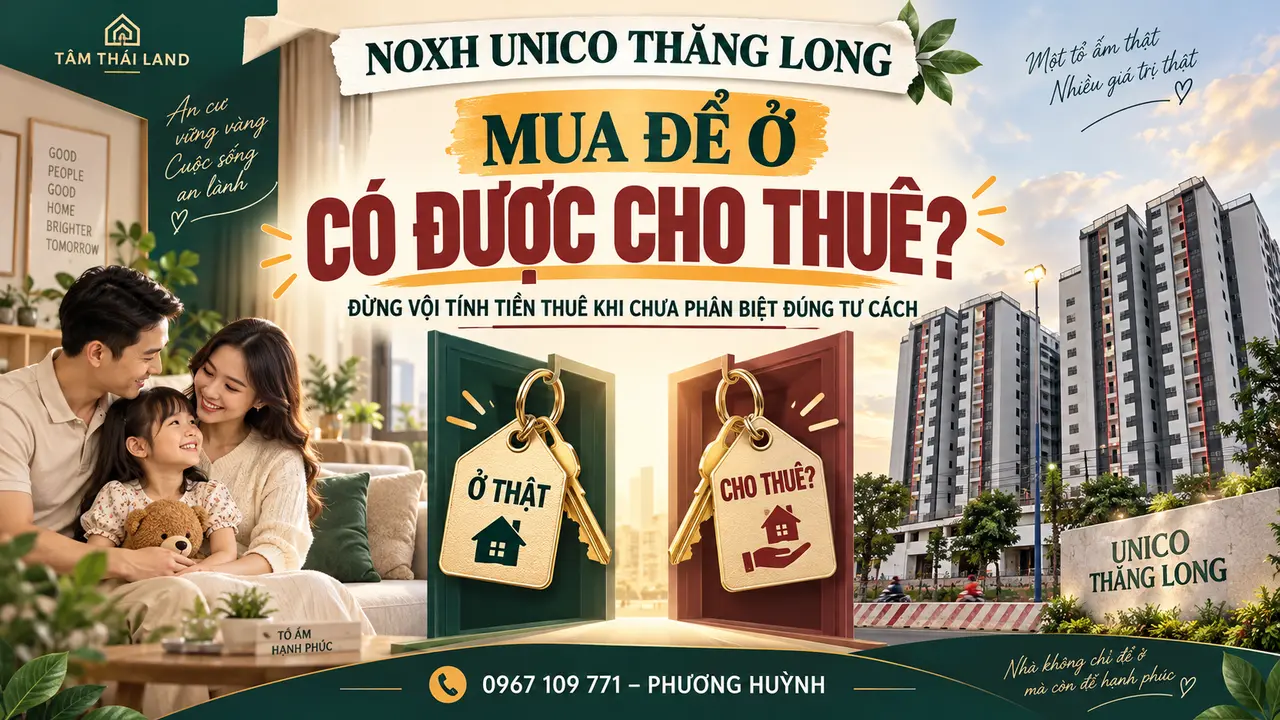 Mua nhà ở xã hội có được cho thuê không, minh họa căn hộ Unico Thăng Long và hai lựa chọn ở thật hoặc cho thuê