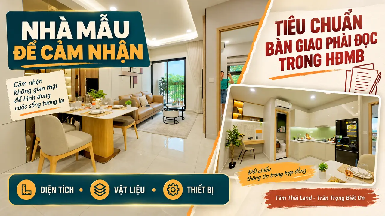 Không gian nhà mẫu Unico Thăng Long minh họa việc đối chiếu diện tích, vật liệu và thiết bị với tiêu chuẩn bàn giao trong HĐMB.