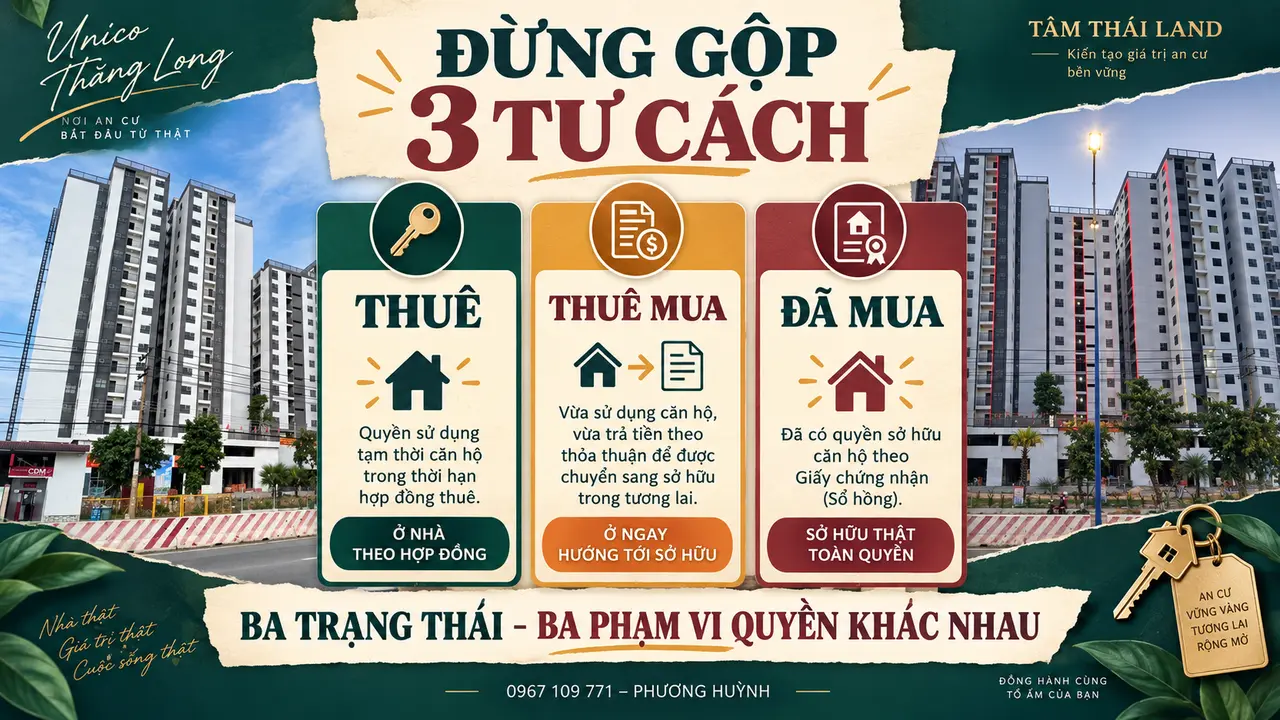 Sơ đồ phân biệt người thuê, thuê mua và đã mua nhà ở xã hội tại Unico Thăng Long