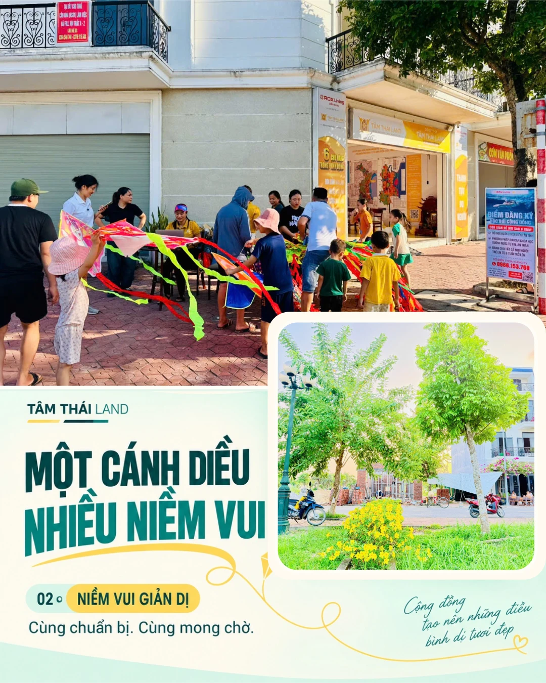 Gia đình và trẻ em cùng chuẩn bị những cánh diều nhiều màu tại khu vực văn phòng Tâm Thái Land ở Aquamarine.