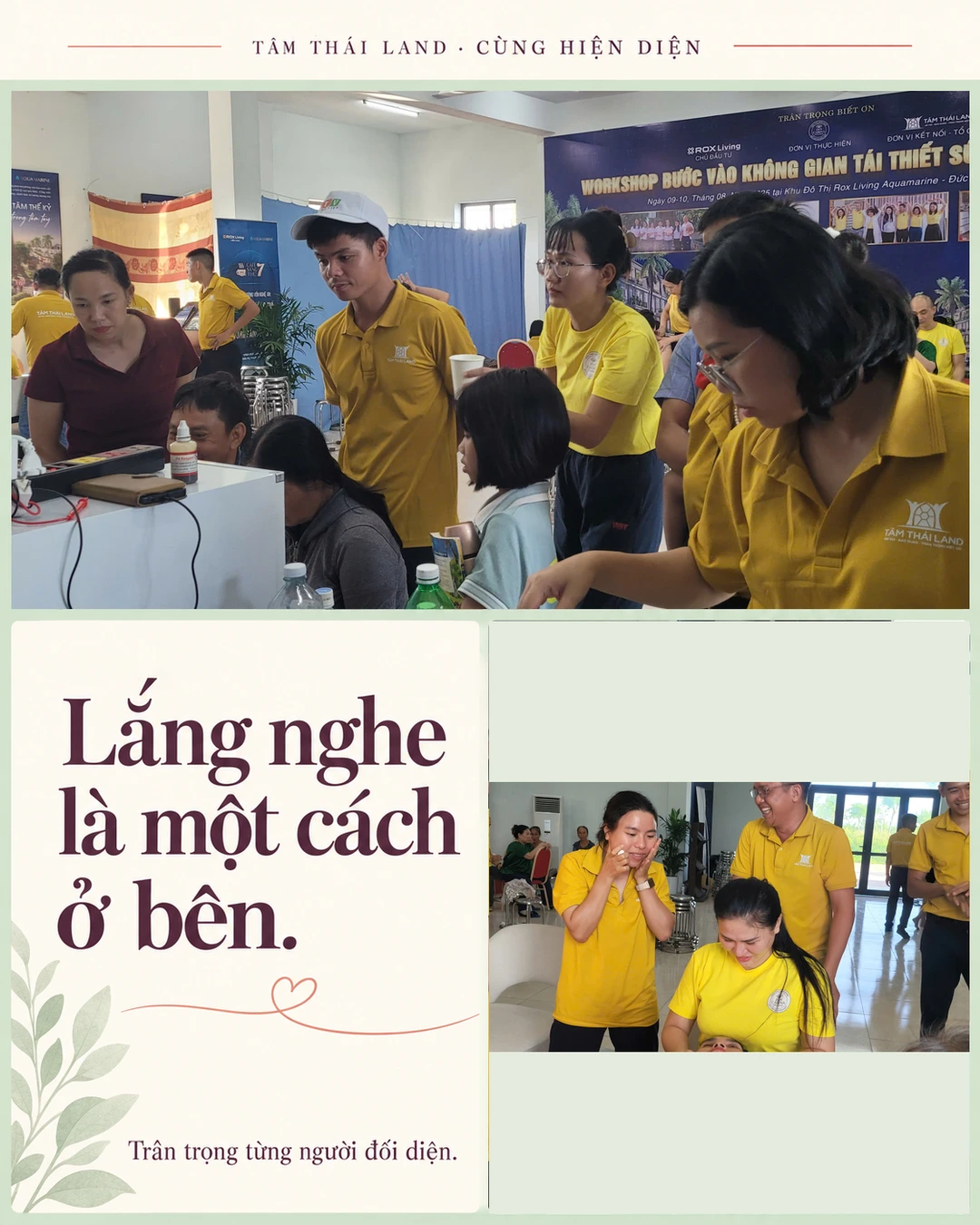 Những người tham gia và áo vàng Tâm Thái Land trong buổi workshop cộng đồng tại Aquamarine.