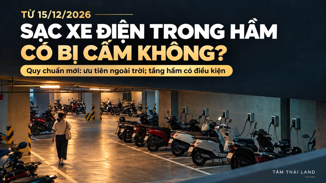 Sạc xe điện trong tầng hầm chung cư từ 15/12/2026 có bị cấm không? Hiểu đúng quy chuẩn mới