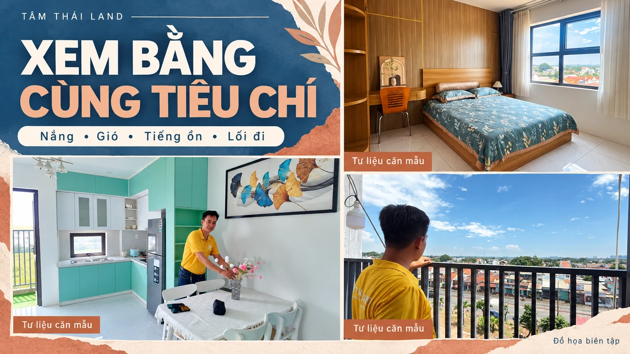 Hai khung phòng ngủ và ban công căn mẫu Thăng Long nhắc kiểm nắng, gió, tiếng ồn và lối đi.