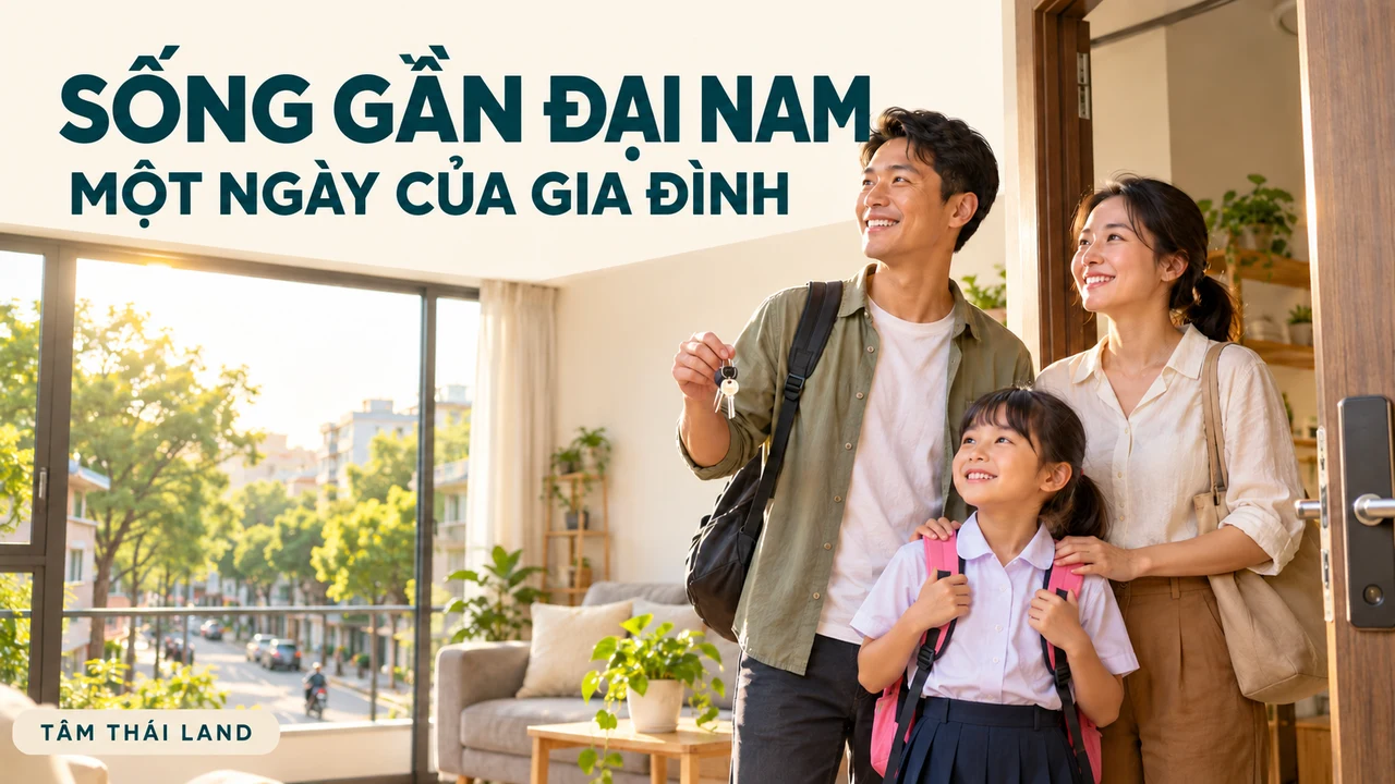 Gia đình ba người chuẩn bị đi làm và đi học trong căn hộ sáng, ảnh minh họa