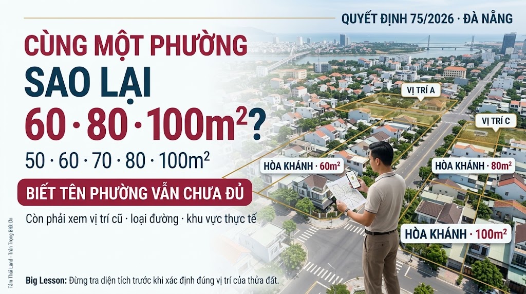 Người dân xác định vị trí đất khi tách thửa Đà Nẵng 2026 với các mức 50m², 60m², 70m², 80m² và 100m²