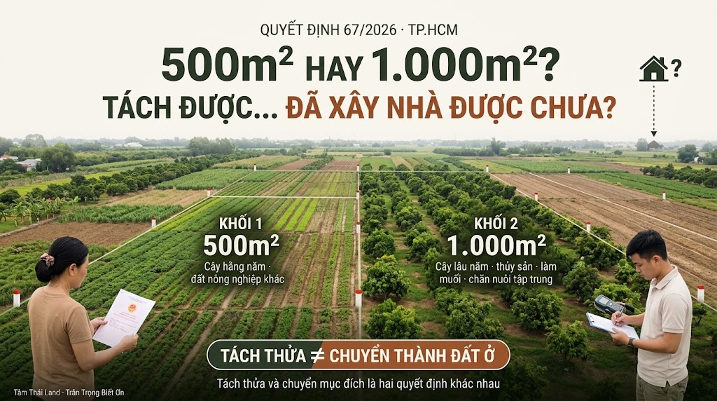 Người dân kiểm tra tách thửa đất nông nghiệp TP.HCM 2026 với ngưỡng 500m² và 1.000m² theo Quyết định 67
