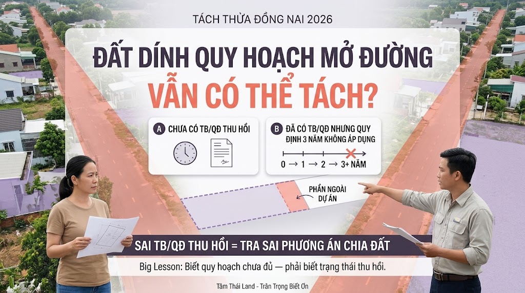 Người dân kiểm tra đất thuộc quy hoạch mở đường khi tách thửa Đồng Nai 2026 và trường hợp thu hồi quá 3 năm