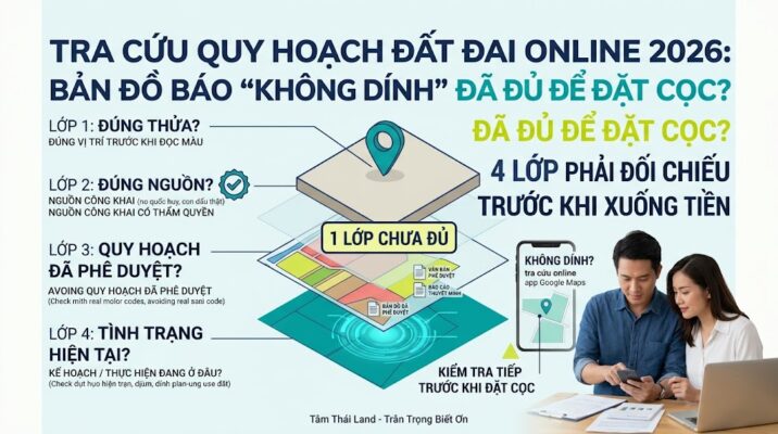 Người mua kiểm tra quy hoạch đất đai trực tuyến năm 2026 bằng bốn lớp thông tin trước khi quyết định đặt cọc