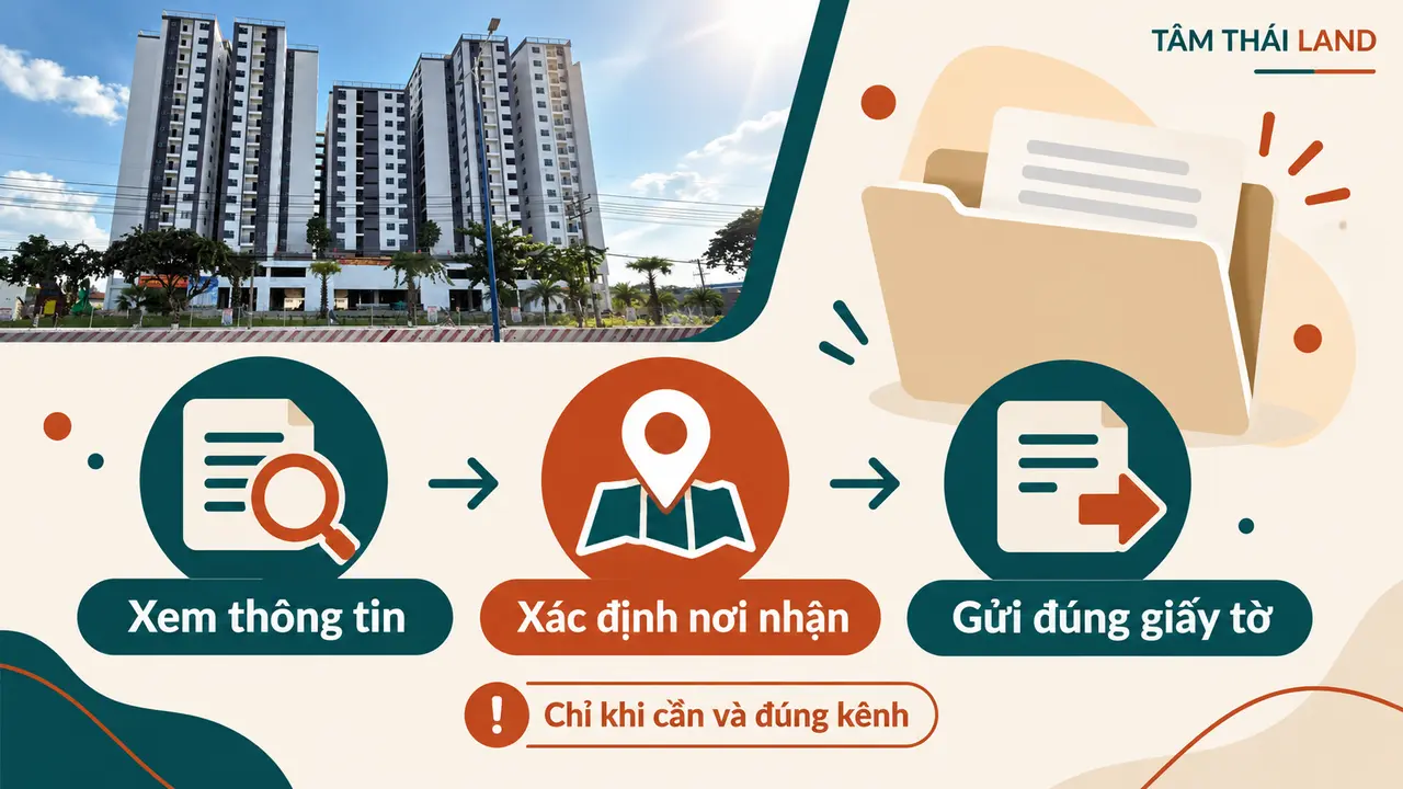 Đồ họa xem thông tin, xác định nơi nhận rồi mới gửi đúng giấy tờ mua Nhà ở xã hội Thăng Long.
