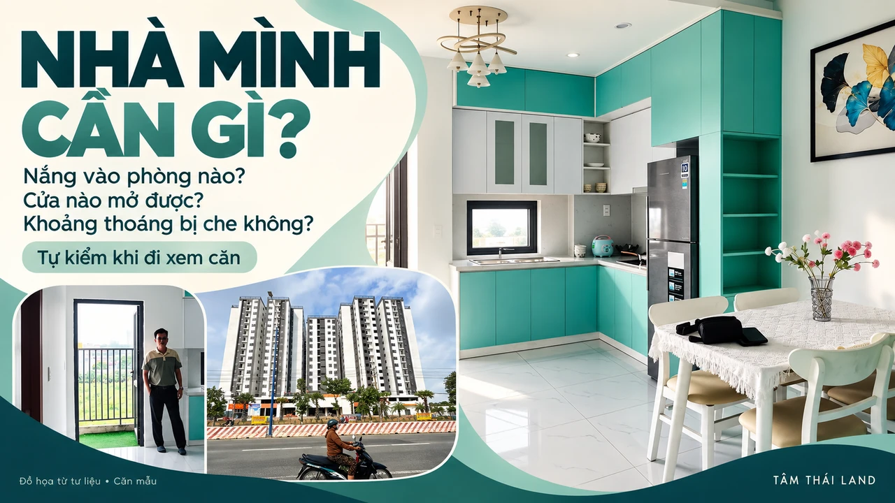 Đồ họa biên tập từ tư liệu căn mẫu và công trình Thăng Long với ba câu hỏi về nắng, cửa mở và khoảng thoáng.