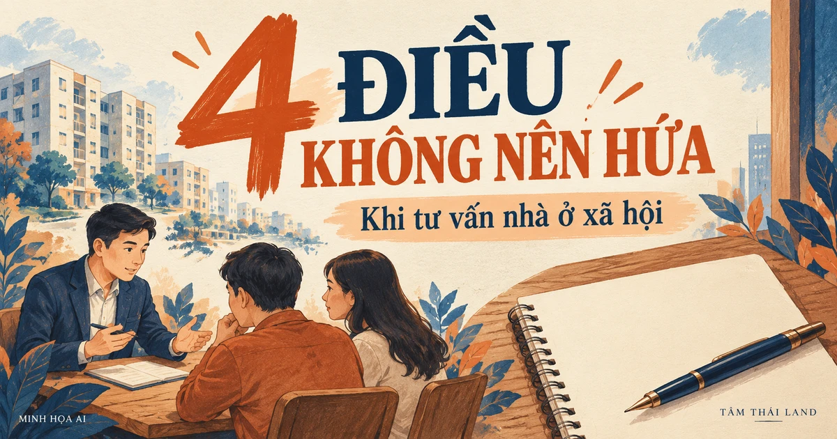 Minh họa AI cuộc trao đổi và sổ ghi chép với tiêu đề 4 điều không nên hứa khi tư vấn nhà ở xã hội