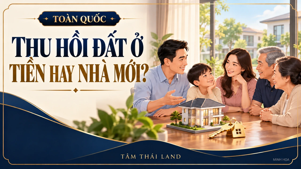 Minh họa gia đình Việt trao đổi về nơi ở khi Nhà nước thu hồi đất.