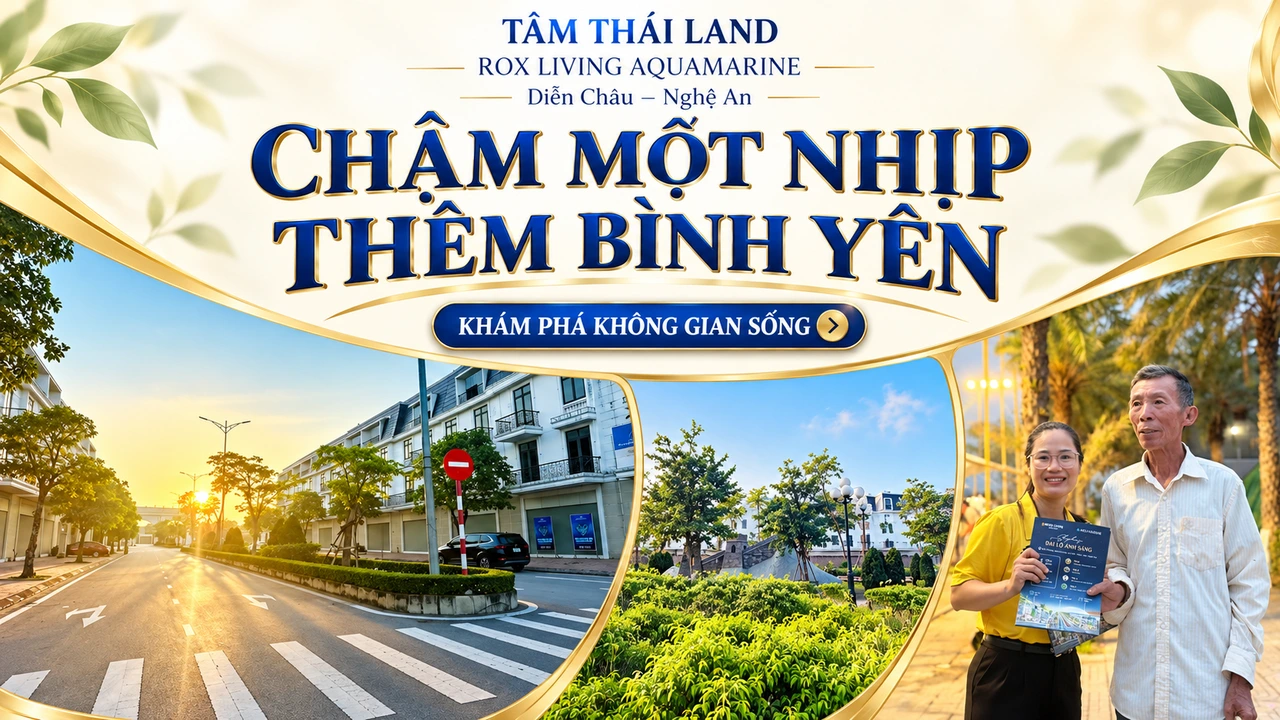 Đường nội khu lúc chiều, cây xanh và hai người trao đổi tại Aquamarine.