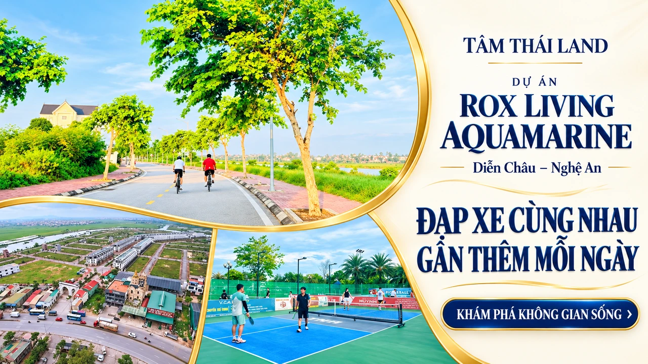 Người đạp xe, toàn cảnh ven sông và sân pickleball Aquamarine.