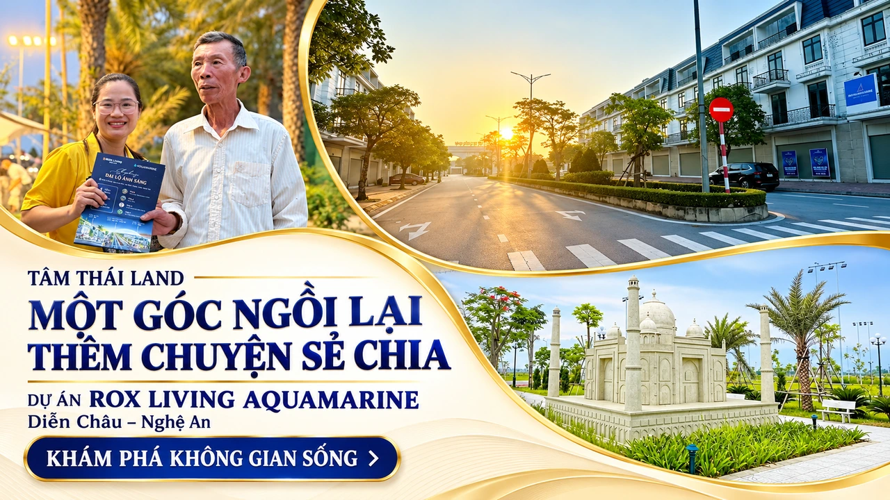Đường nội khu, mô hình kiến trúc và hai người trao đổi trong tư liệu Aquamarine.