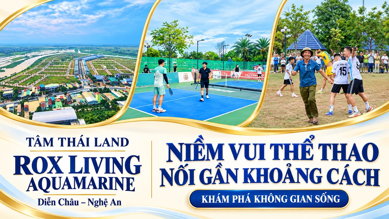 Toàn cảnh Aquamarine, sân pickleball và người chơi bóng trên sân cỏ.