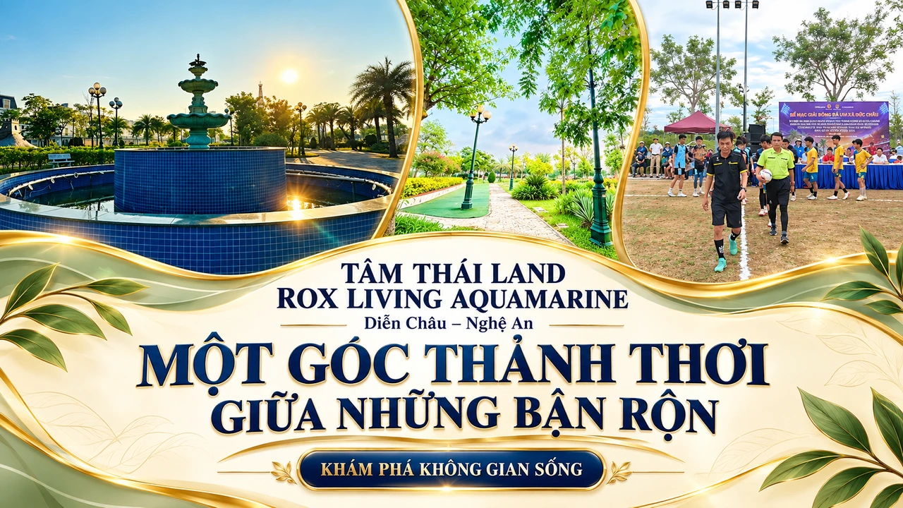Thiết kế Aquamarine Diễn Châu, Nghệ An, ghép đài phun nước, lối dạo và tư liệu hoạt động bóng đá