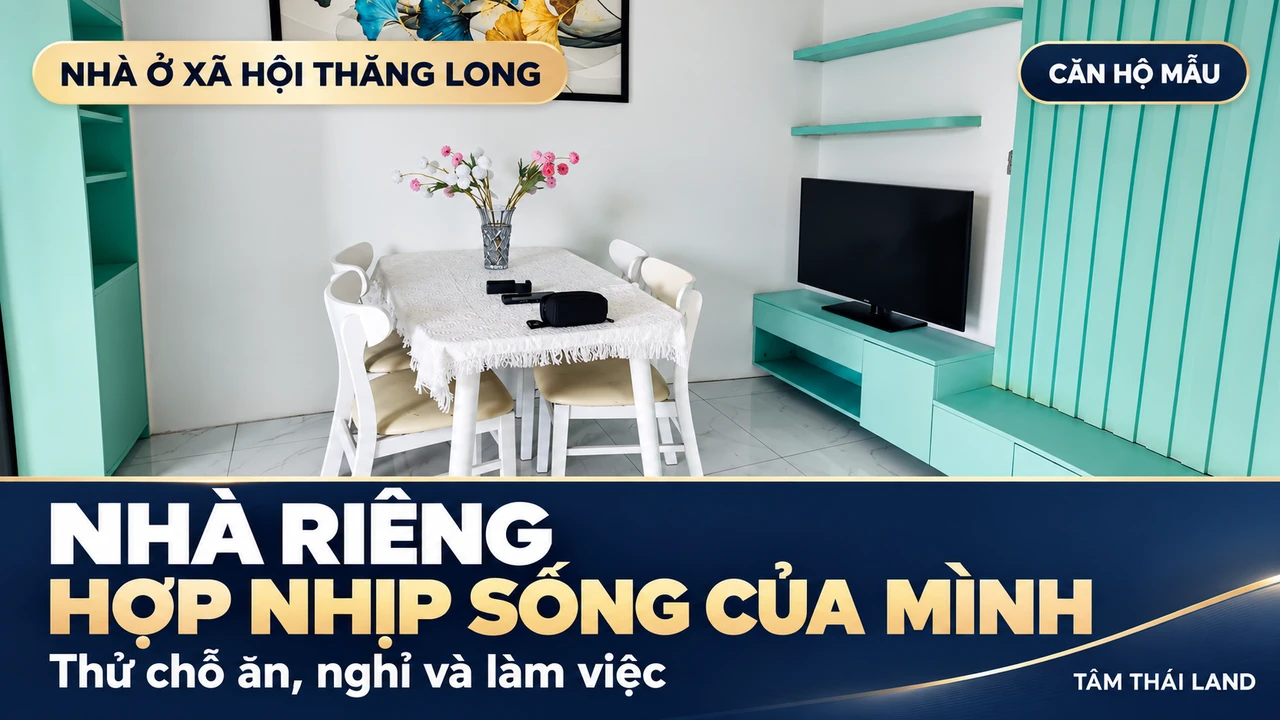 Góc bàn ăn và tủ TV căn mẫu Nhà ở xã hội Thăng Long, minh họa nhịp sống trong căn hộ