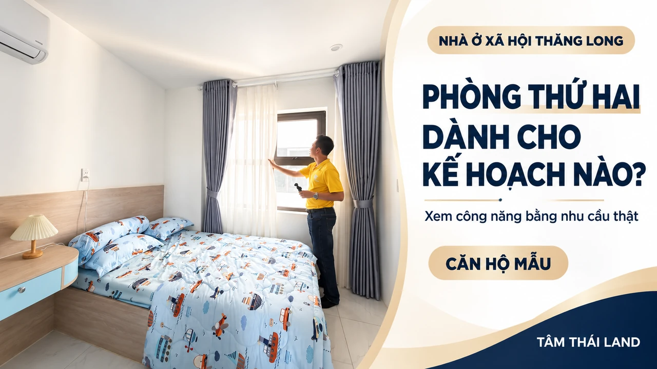 Người giới thiệu phòng ngủ căn mẫu Nhà ở xã hội Thăng Long để người mua kiểm công năng