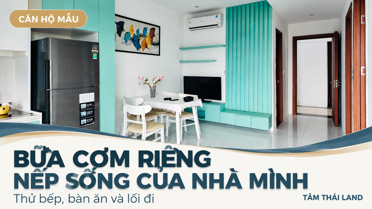 Góc bếp, bàn ăn và lối đi căn mẫu Nhà ở xã hội Thăng Long cho người muốn ra riêng