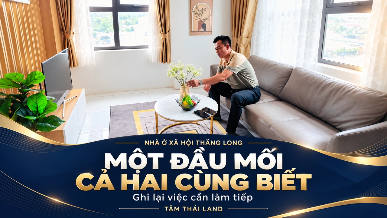 Đồ họa người tại phòng khách căn mẫu với thông điệp một đầu mối liên hệ cả hai cùng biết bước tiếp theo