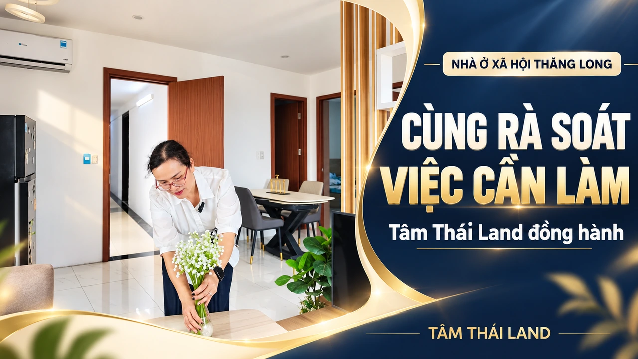 Đồ họa người tại căn mẫu và lời mời cùng rà soát việc cần làm cho hồ sơ Nhà ở xã hội Thăng Long
