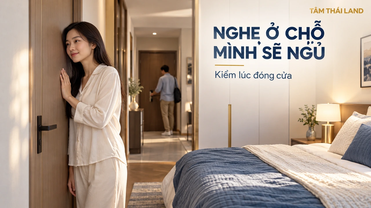 Ảnh minh họa AI về việc kiểm tiếng động trong phòng ngủ khi chọn căn hộ