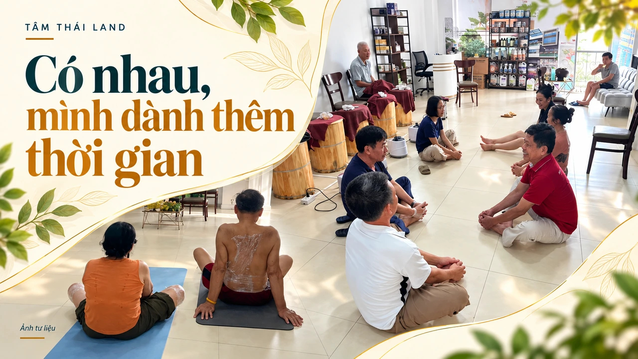 Nhóm người ngồi thành vòng trong phòng, ghép với góc nhìn sau lưng những người ngồi trên thảm