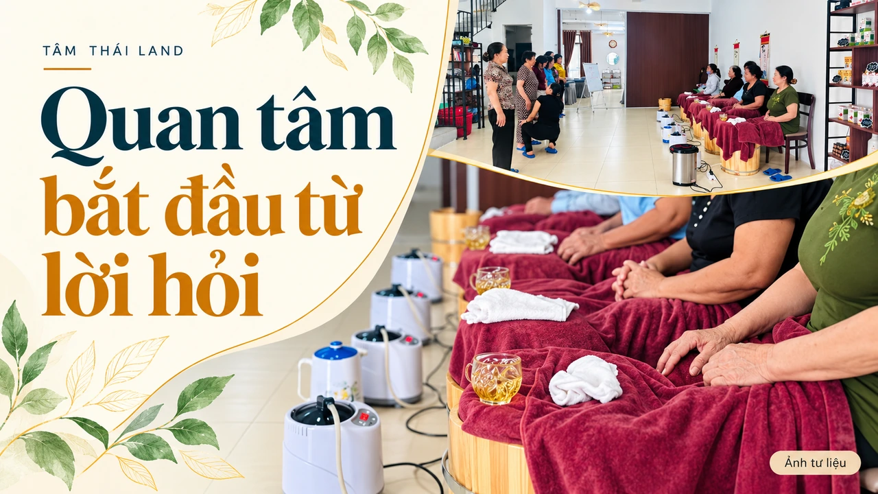 Chi tiết bàn tay đặt trên khăn phủ đỏ, ghép cùng góc rộng người tham gia sinh hoạt sức khỏe