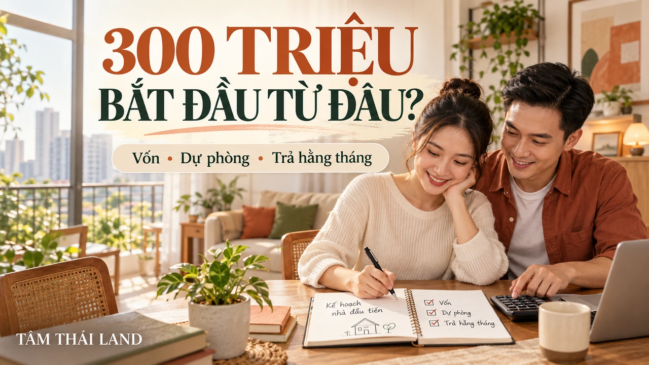 Vợ chồng cùng lập kế hoạch vốn, dự phòng và khoản trả hằng tháng cho căn nhà đầu tiên.