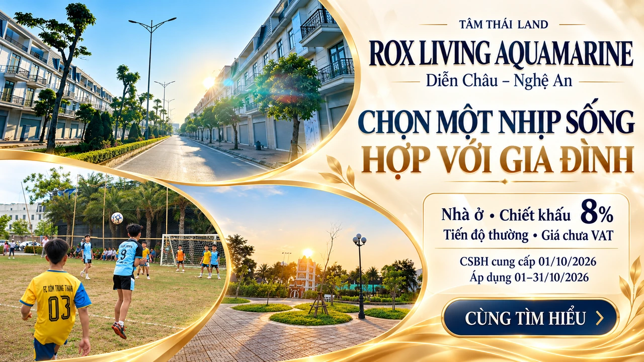 Tuyến phố không gian cây xanh và hoạt động ngoài trời tại ROX Living Aquamarine Diễn Châu Nghệ An