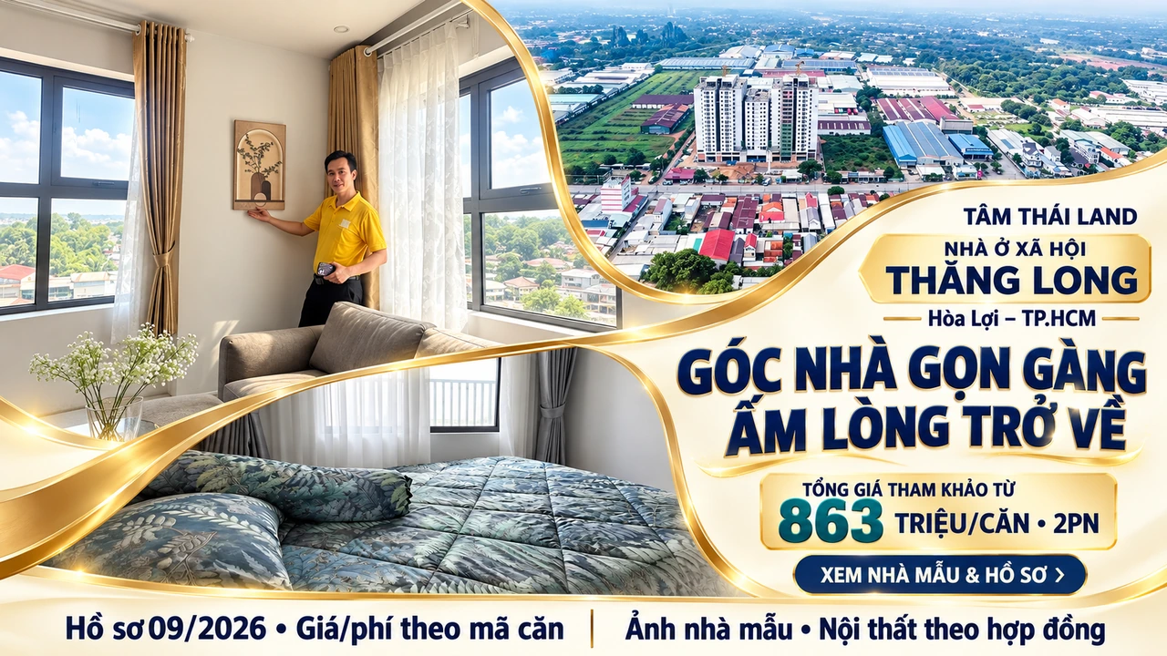Không gian căn hộ mẫu và công trình Nhà ở xã hội Thăng Long tại Hòa Lợi TP.HCM