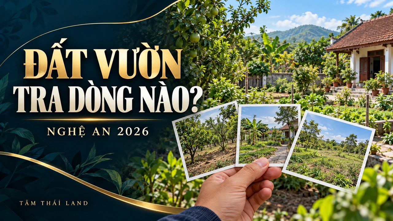 Minh họa vườn cây bên nhà và thao tác đối chiếu loại đất trước khi tra giá tại Nghệ An