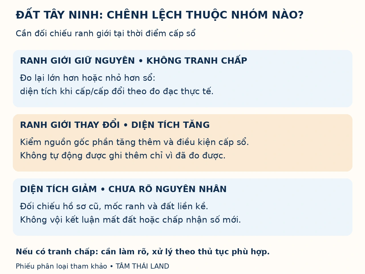 Phiếu phân loại đất Tây Ninh theo ranh giới giữ nguyên, thay đổi và diện tích giảm chưa rõ nguyên nhân.