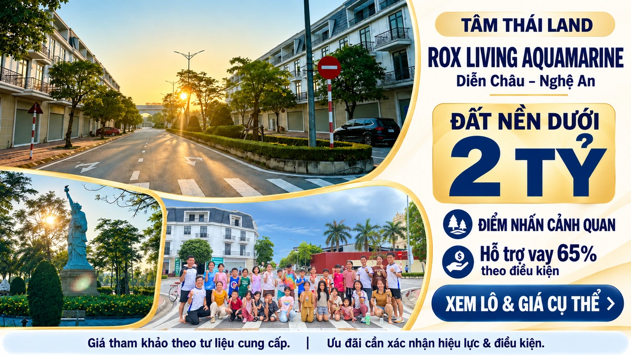 Tư liệu ROX Living Aquamarine tại Diễn Châu, Nghệ An: tuyến phố, cảnh quan và sinh hoạt cộng đồng