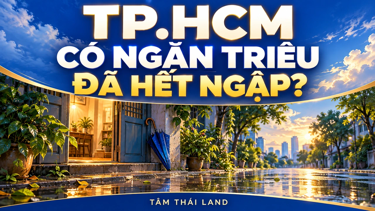 Minh họa AI con đường dân cư sau mưa và câu hỏi TP.HCM có ngăn triều đã hết ngập chưa