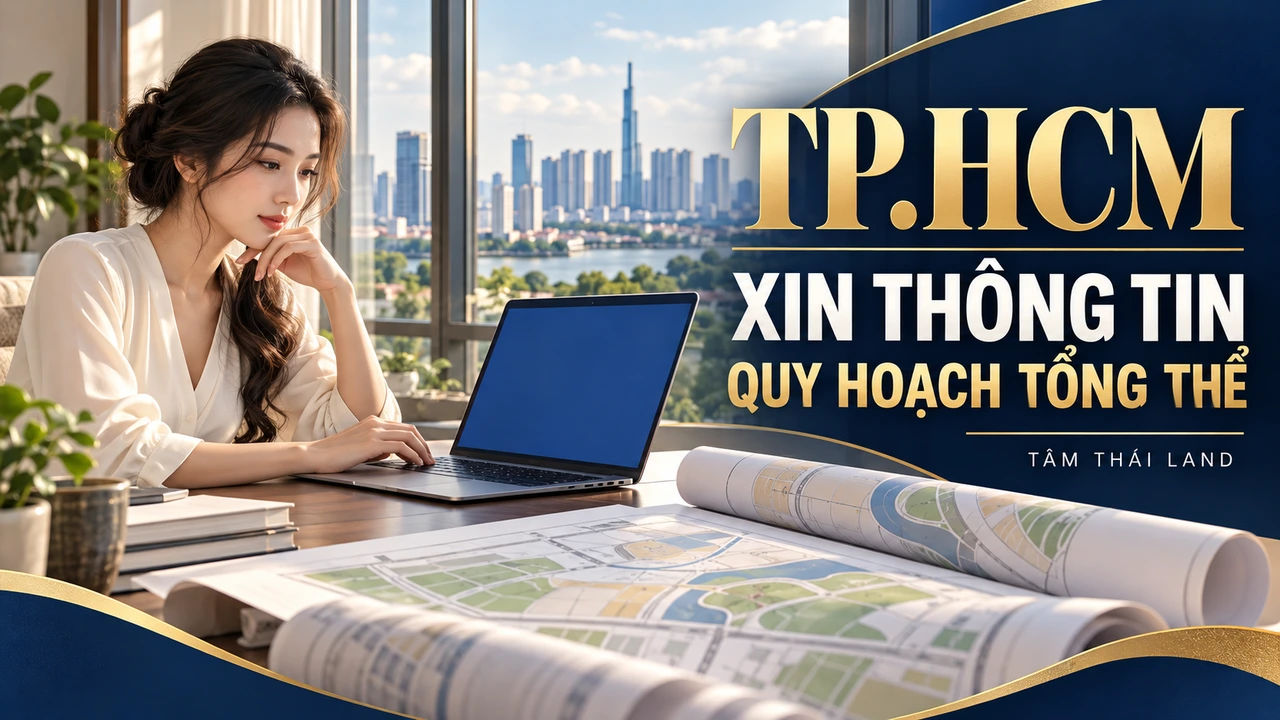 Minh họa AI người soạn yêu cầu thông tin quy hoạch tổng thể TP.HCM với màn hình và hồ sơ không có dữ liệu thật