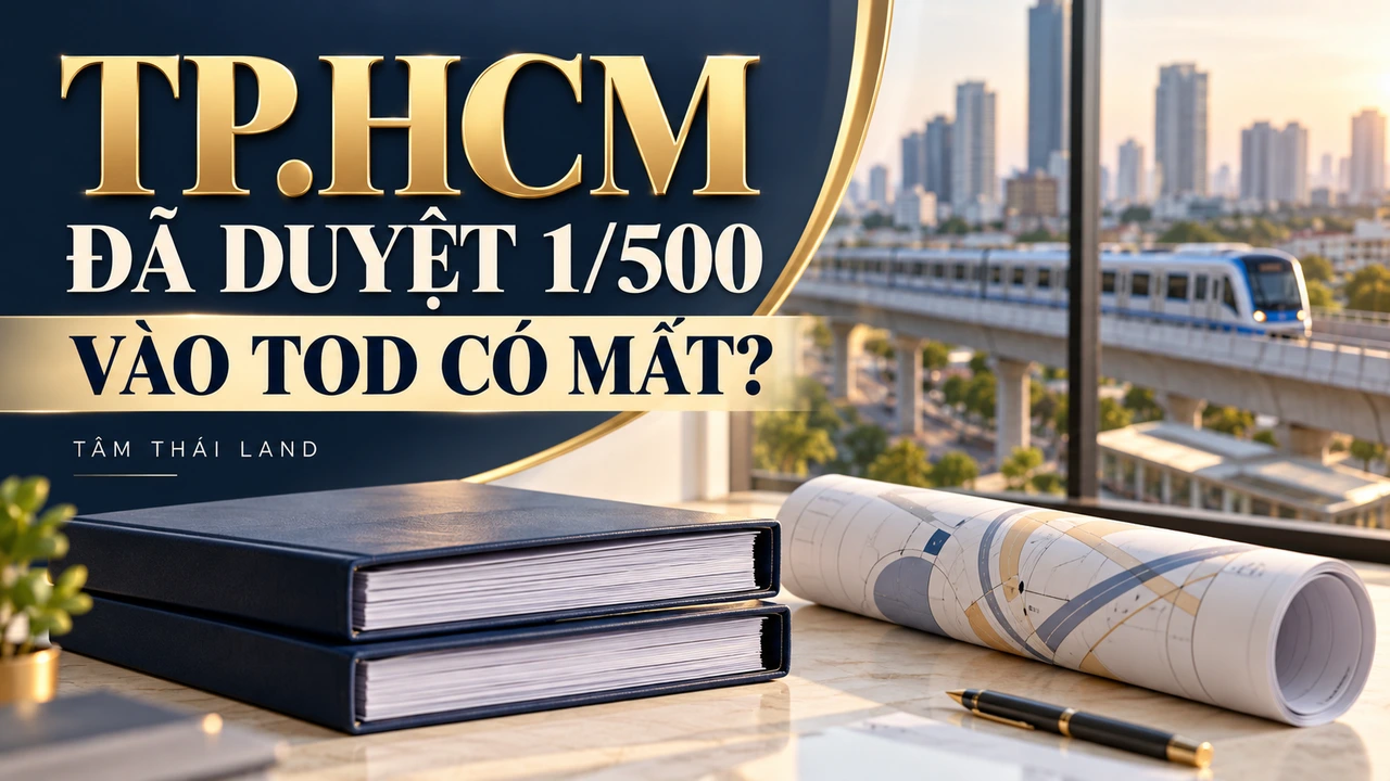 Minh họa AI tập hồ sơ trống và mô hình quy hoạch chung cho câu hỏi dự án 1/500 trong TOD TP.HCM