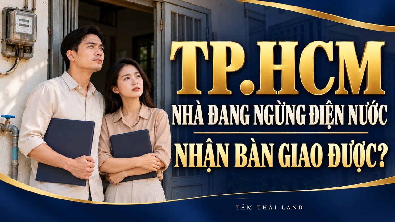 Minh họa AI đôi vợ chồng trước căn nhà chung với tập hồ sơ trống và công tơ, không phải nhà đang bị xử lý thật