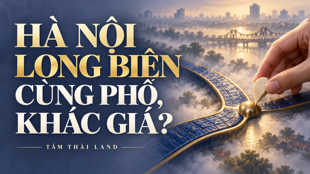 Minh họa Hà Nội Long Biên với hai hướng đường và câu hỏi cùng phố khác giá.