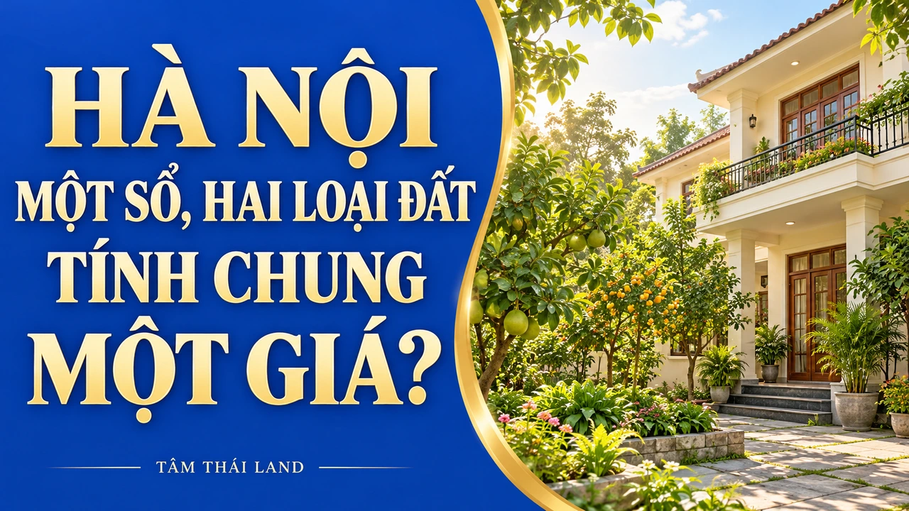 Minh họa AI ngôi nhà bên vườn cây, kèm câu hỏi Hà Nội một sổ hai loại đất có tính chung một giá.