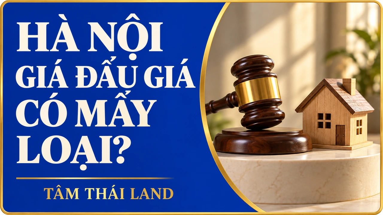 Minh họa AI búa đấu giá và mô hình nhà cạnh câu hỏi Hà Nội giá đấu giá có mấy loại.