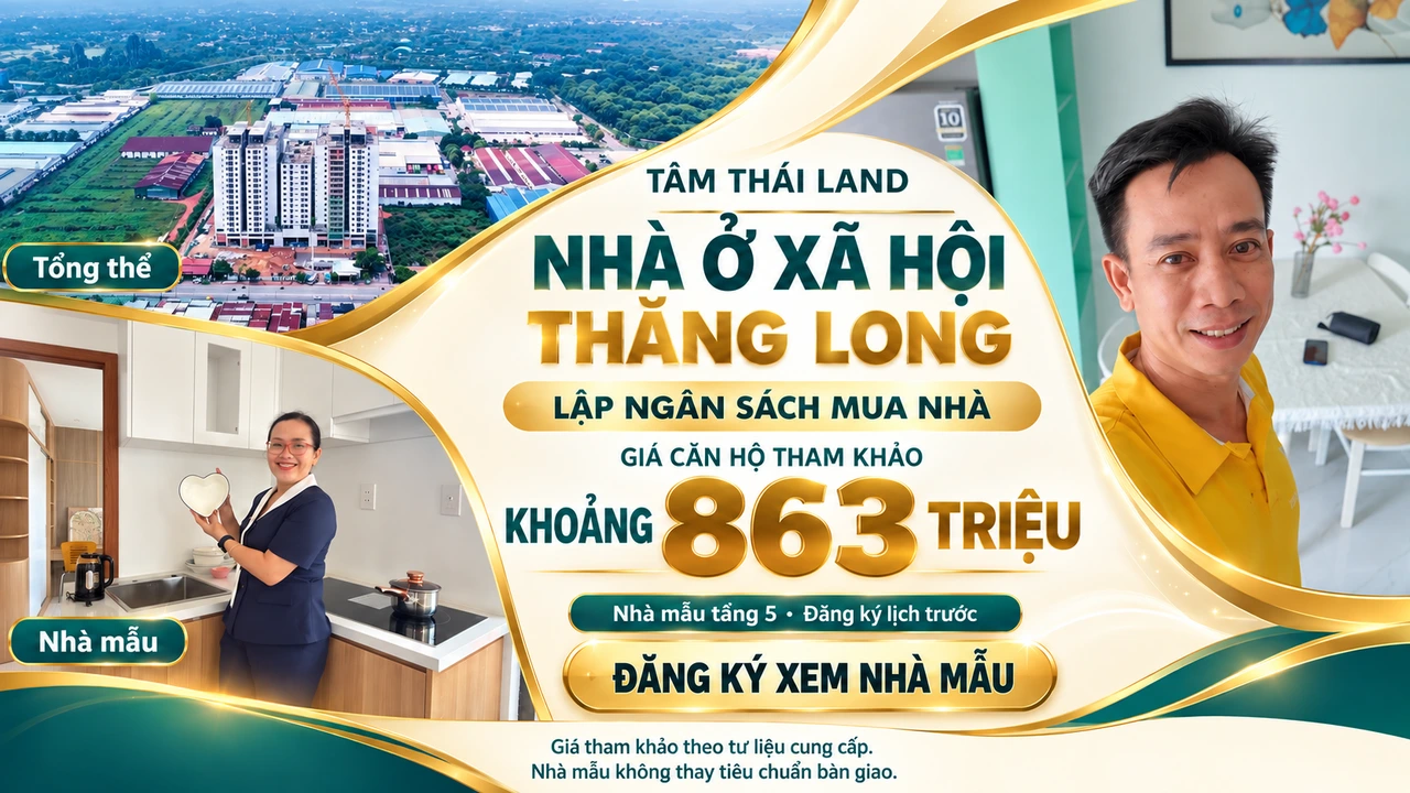 Thăng Long: toàn cảnh và góc bếp căn mẫu, giá tham khảo khoảng 863 triệu.