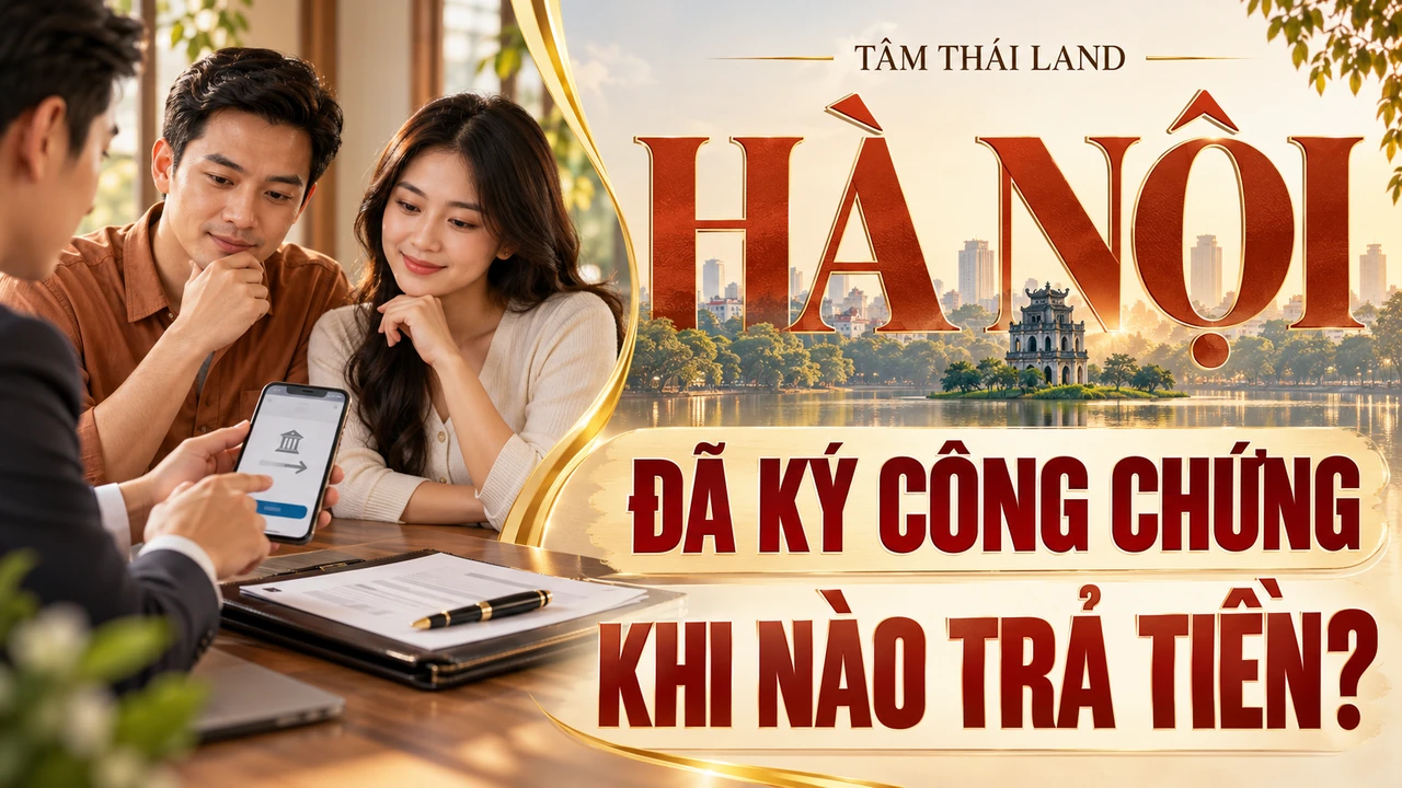 Công chứng mua bán nhà Hà Nội: Lịch thanh toán và chứng từ; minh họa AI, không phải giao dịch hay hồ sơ thực tế.