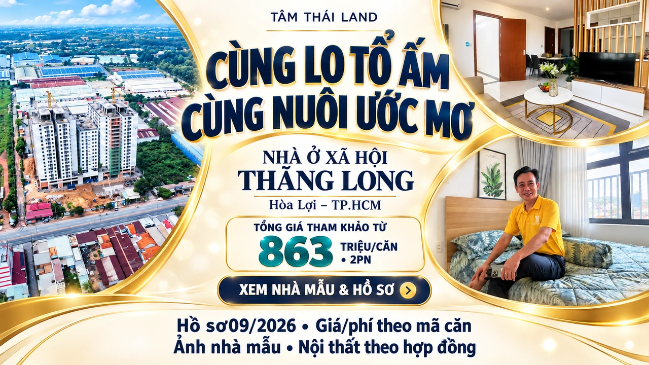 Nhà ở xã hội Thăng Long tại Hòa Lợi TP.HCM với hình công trình và không gian nhà mẫu