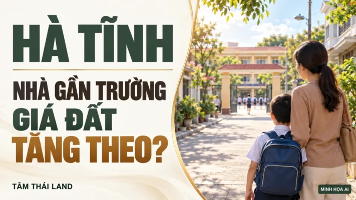 Minh họa AI mẹ con nhìn về trường học với câu hỏi hệ số K Hà Tĩnh 2026 và giá đất nhà gần trường.