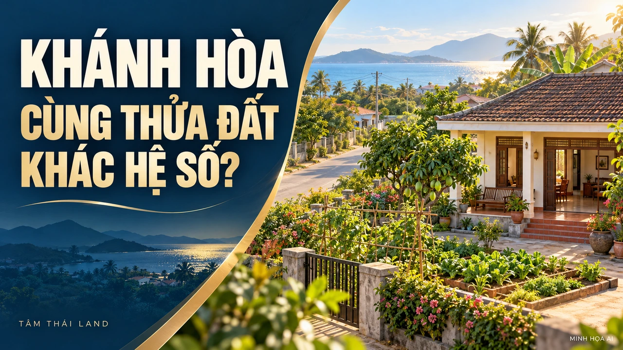 Minh họa AI nhà và vườn tại Khánh Hòa với câu hỏi cùng thửa đất có khác hệ số không.