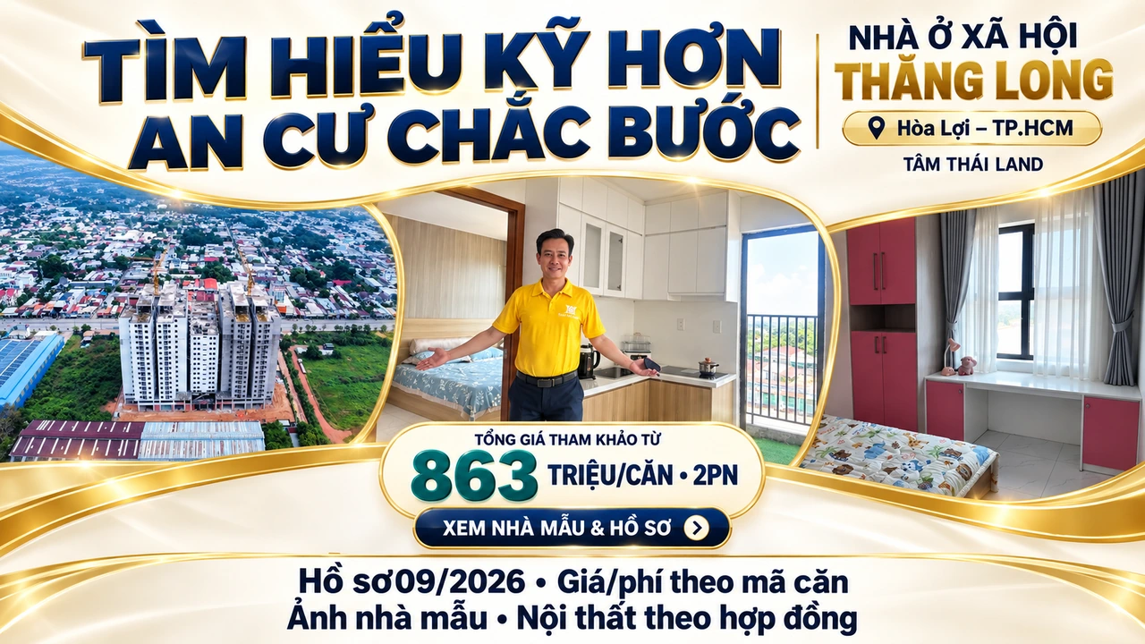 Nhà ở xã hội Thăng Long tại Hòa Lợi, TP.HCM: ảnh công trình và không gian căn hộ mẫu