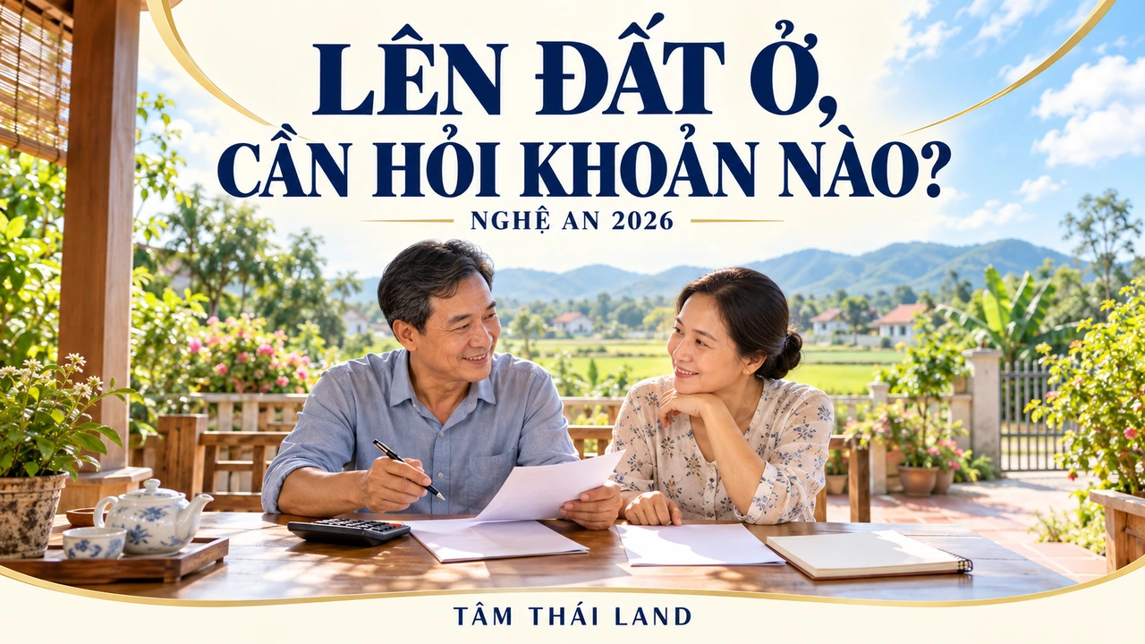 Minh họa gia đình xem giấy ghi ngân sách và máy tính trước khi dự tính chuyển đất sang đất ở tại Nghệ An